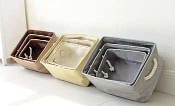 

3pcs Plain color imitation linen three-piece portable basket storage debris basket box