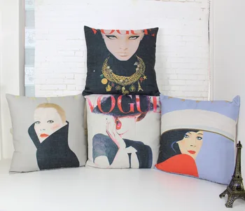 

Vogue pillow cover, Creative fashion logo cartoon art Luxurious vogue watercolor throw pillow case pillowcase wholesale