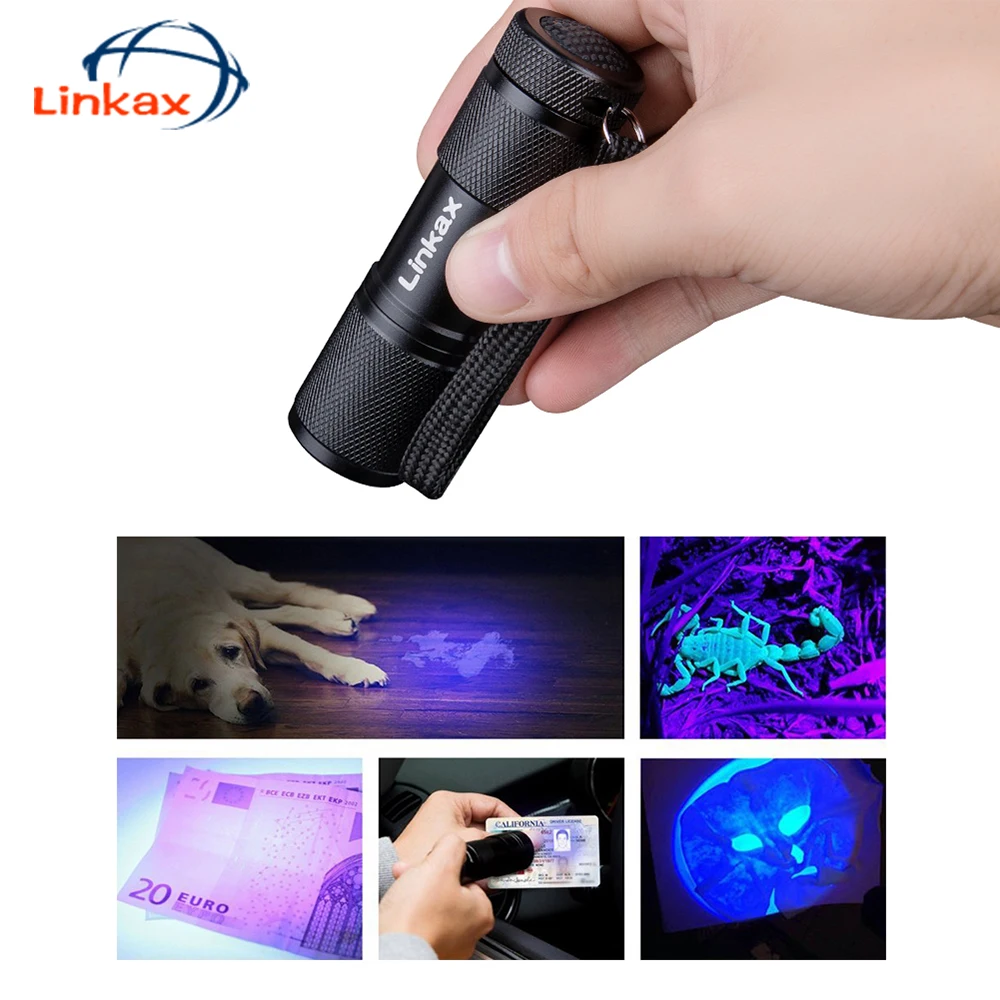 

Linkax LED UV Flashlight Purple Violet Light UV torch 395nm Lamp 9 LED UV Flashlight