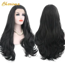 Charisma 26 дюймов длинные волнистые синтетические парики на кружеве черный цвет парики боковая часть бесклеевые 150% Плотность парики для черных женщин