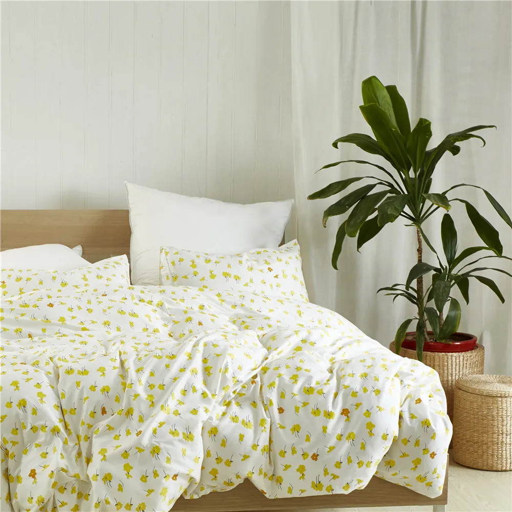

Fashion Yellow Small Print Cotton Bedding Set For Adults 2/3 USA UK King Double Queen Size Double Duvet Cover Set Pillowcases