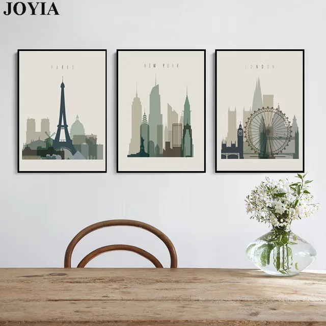 Home Decor Wall Art Abstract City Silhouette Retro Canvas Pictures Home Decor Wall Art Abstract City Silhouette Retro Canvas Pictures Paris London New York Decorative Artwork