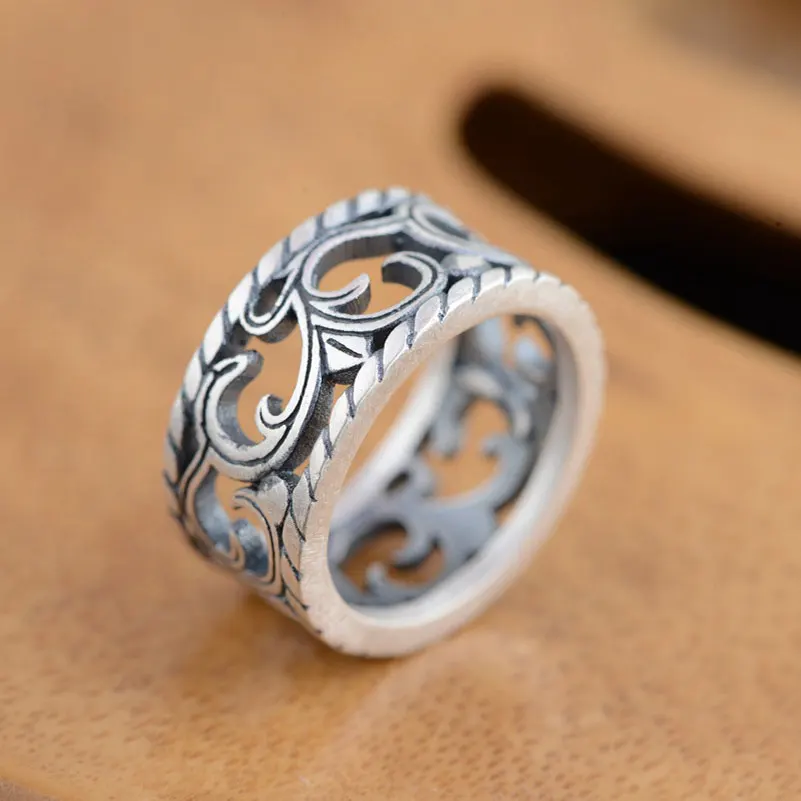 

925 Silver Flower Pattern Rings for Men Women Jewelry 100% Real S925 Sterling Thai Silver Ring Size 5.5-10