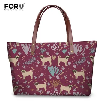 

FORUDESIGNS Ladies Handbags Playful Pug/Dachshund Print Women's Luxury Handbag Fashion Top-handle Bag for Female Beach Bag Bolsa