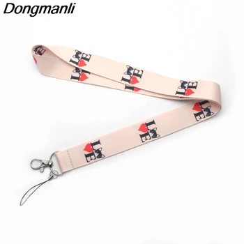 

P2175 Dongmanli wholesale 24pcs/lot L LOVE cat lanyards id badge holder ID Card Pass Gym Mobile Badge Hang Rope key strap