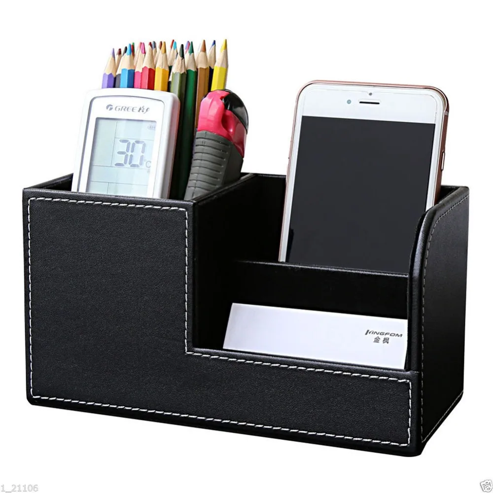 High Grade PU Leather Pen Pencil Box Holder Desktop Remote Storage Box Stationery Organizer Case Container