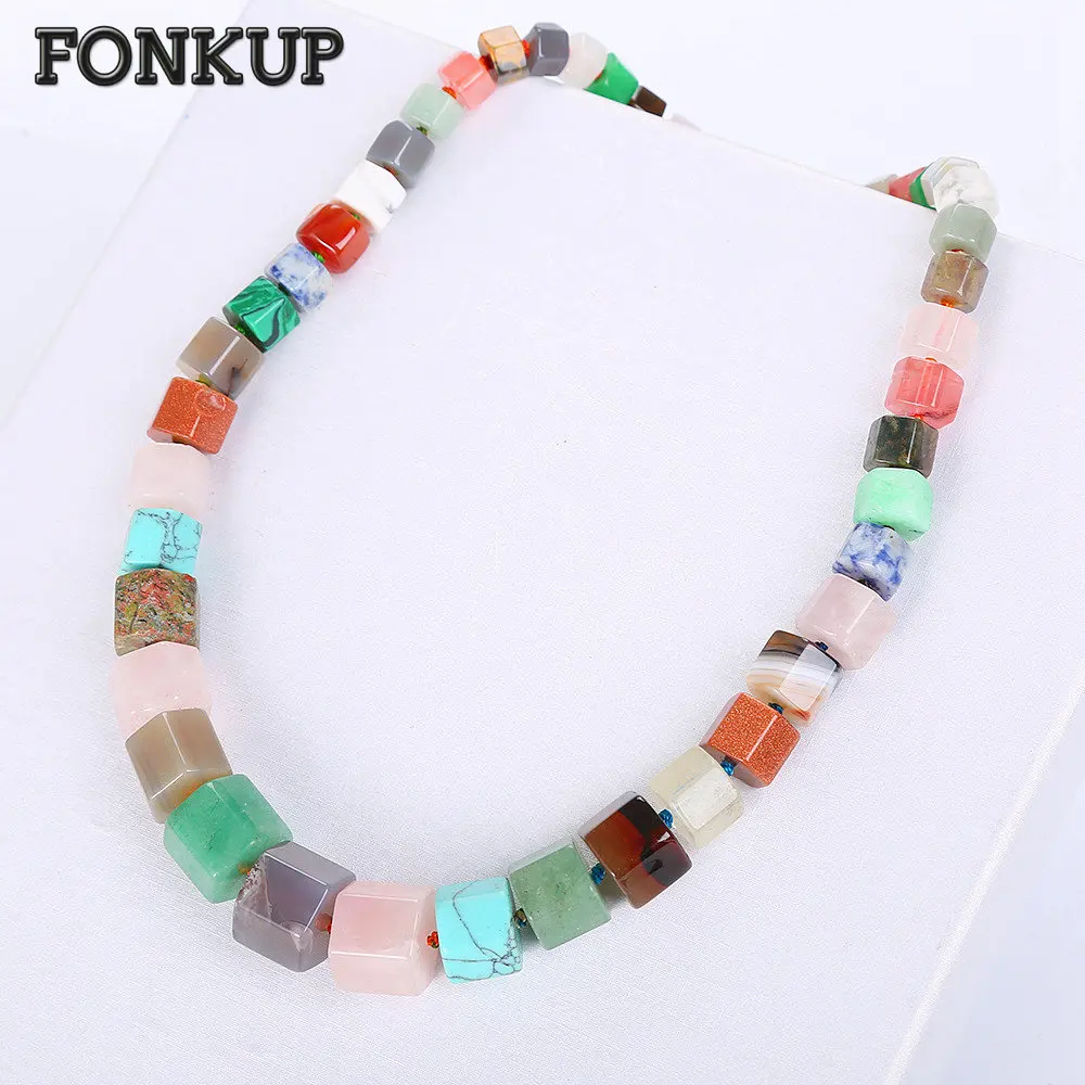 Fonkup Colorful Crystal Necklace Rainbow Chains font b Jewelry b font Punk font b Women b