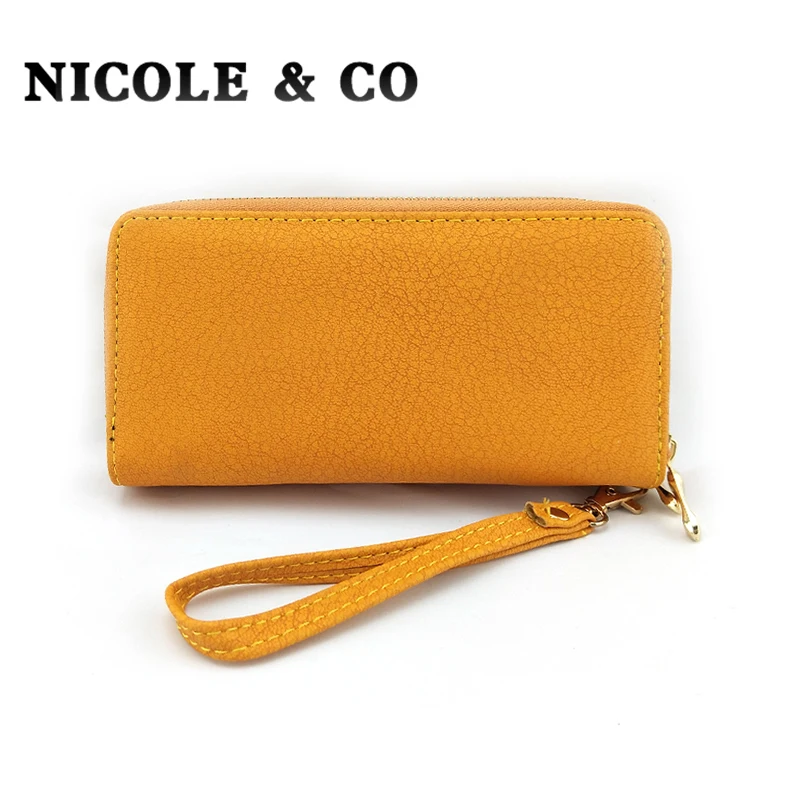 

NICOLE & CO Women Wallets PU Leather Long Style Card Holder Money Purse Fashion Female Zipper Hand Phone Bag