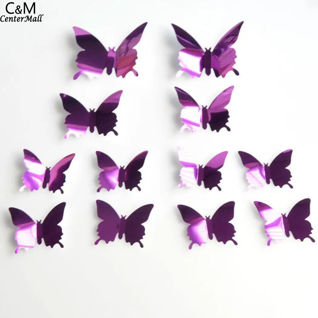 

wall sticker Mirror Butterfly Window Home wall decor Simulation Gold 3D Decoration Purple Silver