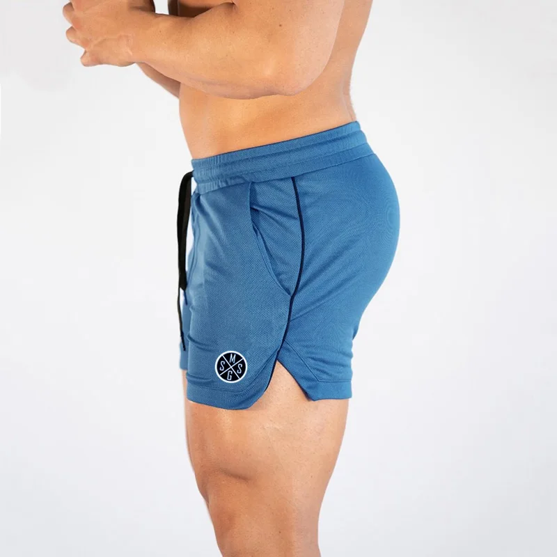 Мужские спортивные шорты Muscleguys для фитнеса, сетчатые быстросохнущие дышащие спортивные шорты, мужские шорты для фитнеса, шорты для бега, пляжные спортивные шорты - Цвет: blue46