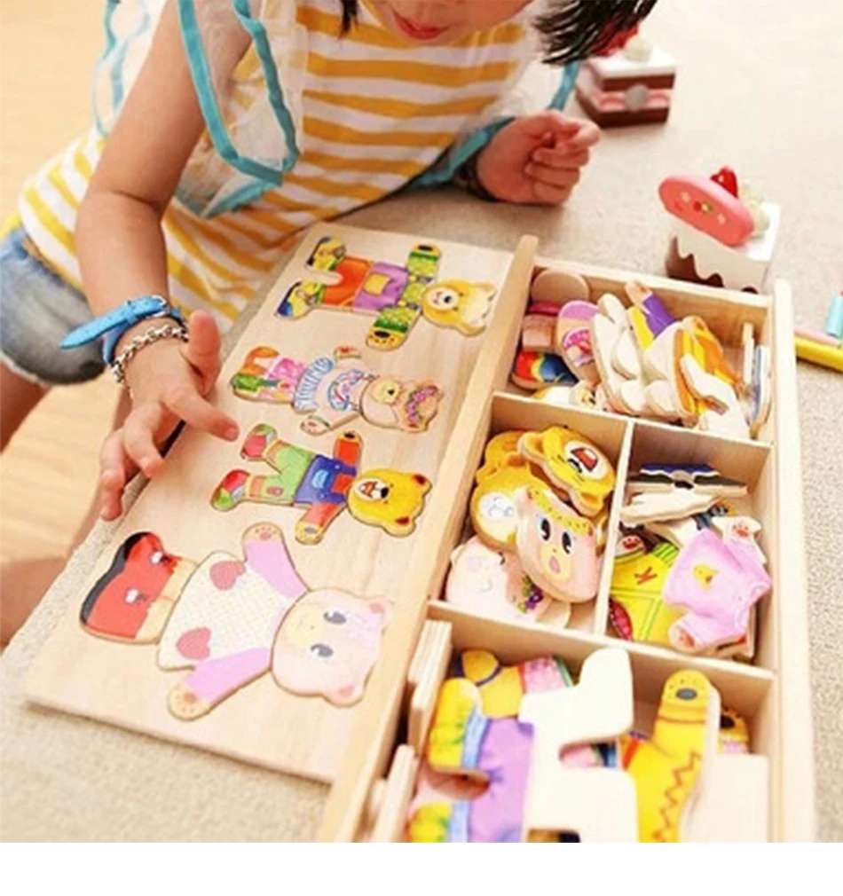 Дети несут набор деревянных головоломок детские развивающие игрушки для детей переодевания Пазлы одежда для малышей игрушки набор деревянная головоломка
