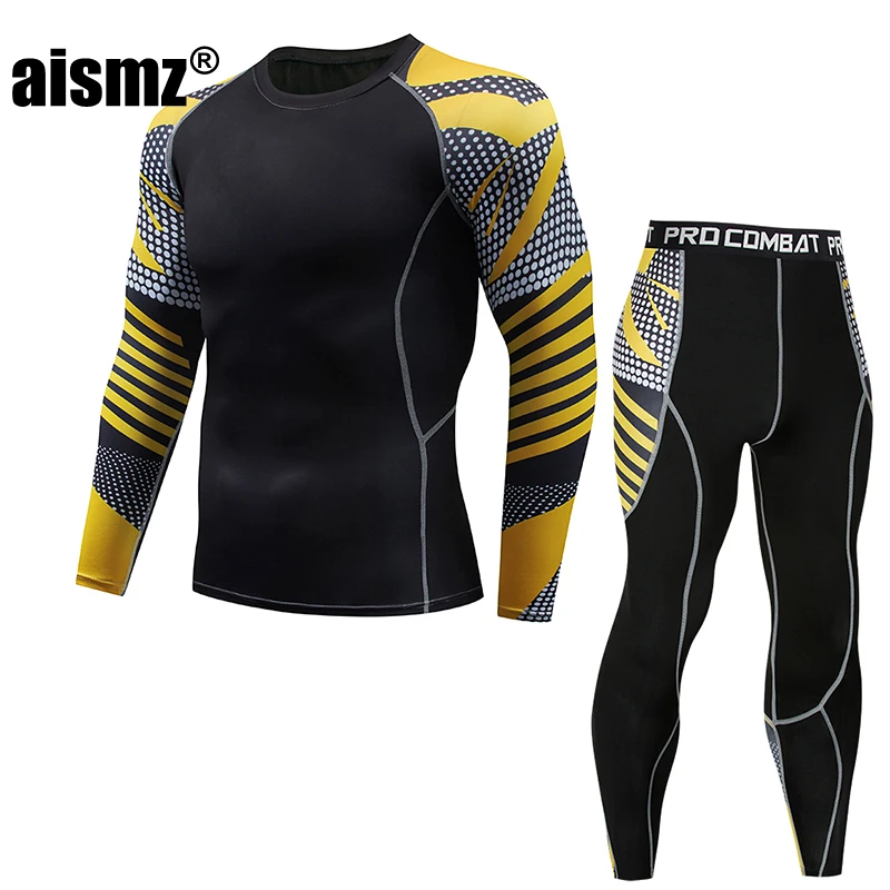 Aismz Top quality new thermal underwear men underwear sets compression fleece sweat quick drying thermo underwear men clothing long john shirts Long Johns