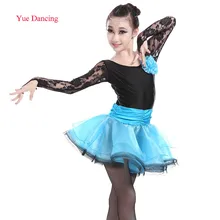 Красный/синий/зеленый девушки сексуальные кружева танцевальная одежда дети бальный танцы пачка танцы малыша сценические костюмы ребенок сальса/Румба/Чача одежда