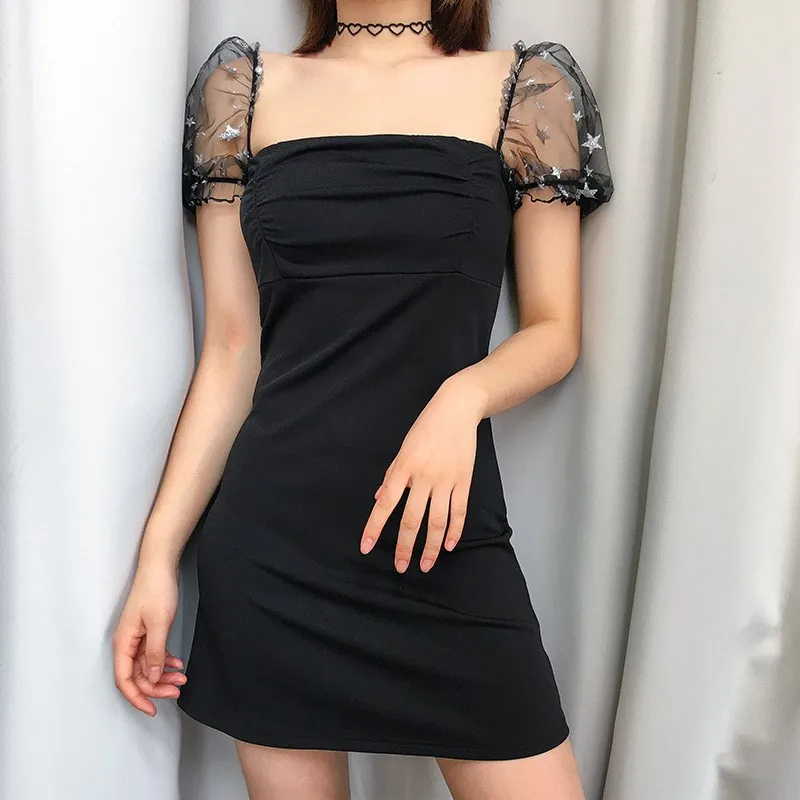 black puff short sleeve dress