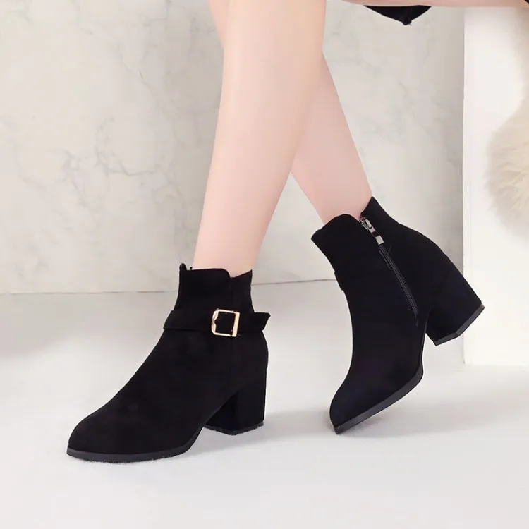 

Big Size 11 12 13 14 15 Women's thick-soled boots with chunky heels short tube warm boots Martin boots Lace-up boots