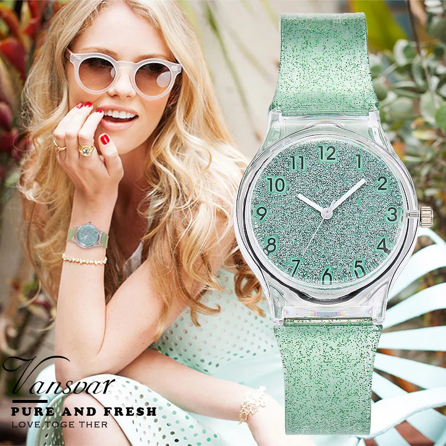 

Vansvar Brand Women's Casual Quartz Plastic Transparent Strap Wrist Watch For Wmen Watch Analog Women's Watches Montre Femme