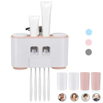 

Fashion Home Bathroom Automatic Toothpaste Dispenser + 4pcs Toothbrush Holder Set Family Set Wall Mount Rack Bath Oral