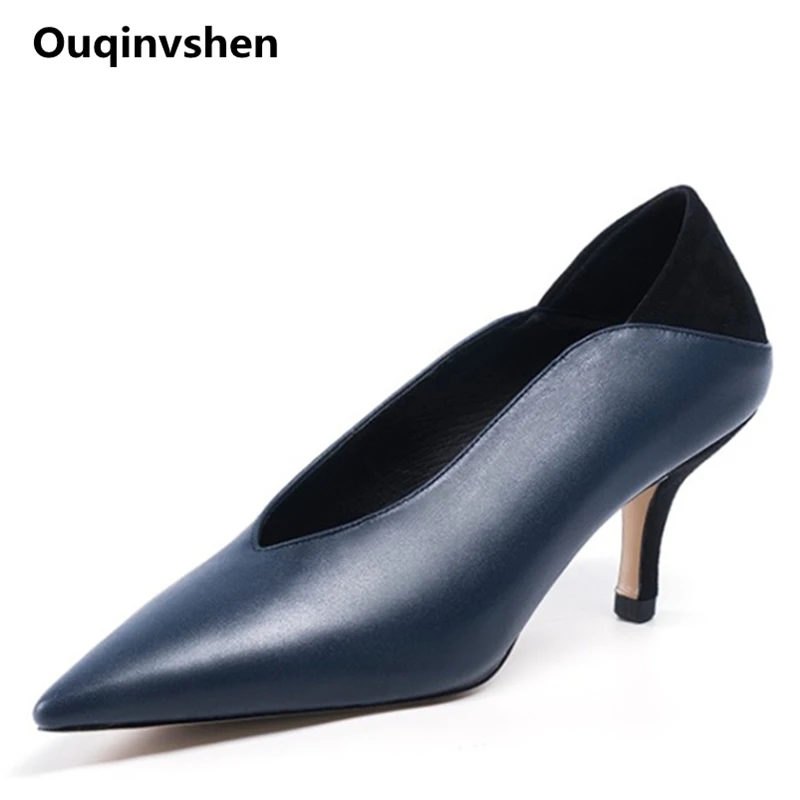 

Ouqinvshen Mixed Colors Shallow Women Heels Fashion Concise High-quality Autumn Woman Shoes 2018 Spring Pointed Toe Ladies Pumps