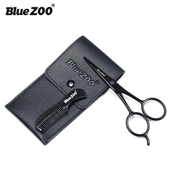 

Blue ZOO Black Beard Shaping Stainless Steel Thumb Scissors Clippers Square Leather Bag Brush Set