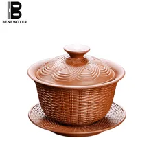150cc фиолетовая глина yixing бамбуковый Плетеный Gaiwan ручной работы здоровье НЕОБРАБОТАННАЯ руда Zisha чайная посуда офисная чайная церемония Пуэр Улун чайные горшки