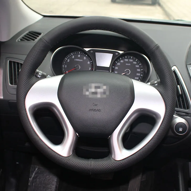 

New Anti Slip Black Leather Steering Wheel Stitch on Wrap Cover For Hyundai IX35