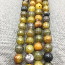 MY0202 Faceted Yellow Dragon Vein Fire Stone Beads, Dragon Crackled Beads for Jewelry Making