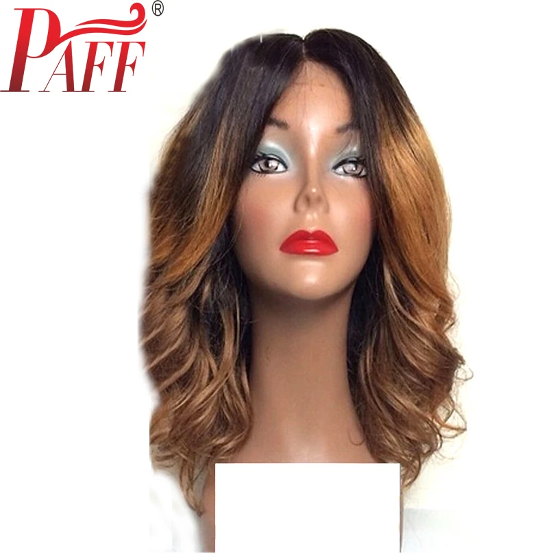 

36C Short Human Hair Lace Front Wigs Ombre Color Peruvian Bob Non Remy Two Tone Hair Wig with Baby Hair Middle Part