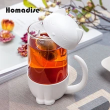 Homadise 300 мл стеклянный мультяшный милый питомец замочить фильтр чашка милый котенок стеклянный щенок стеклянный чайник для воды