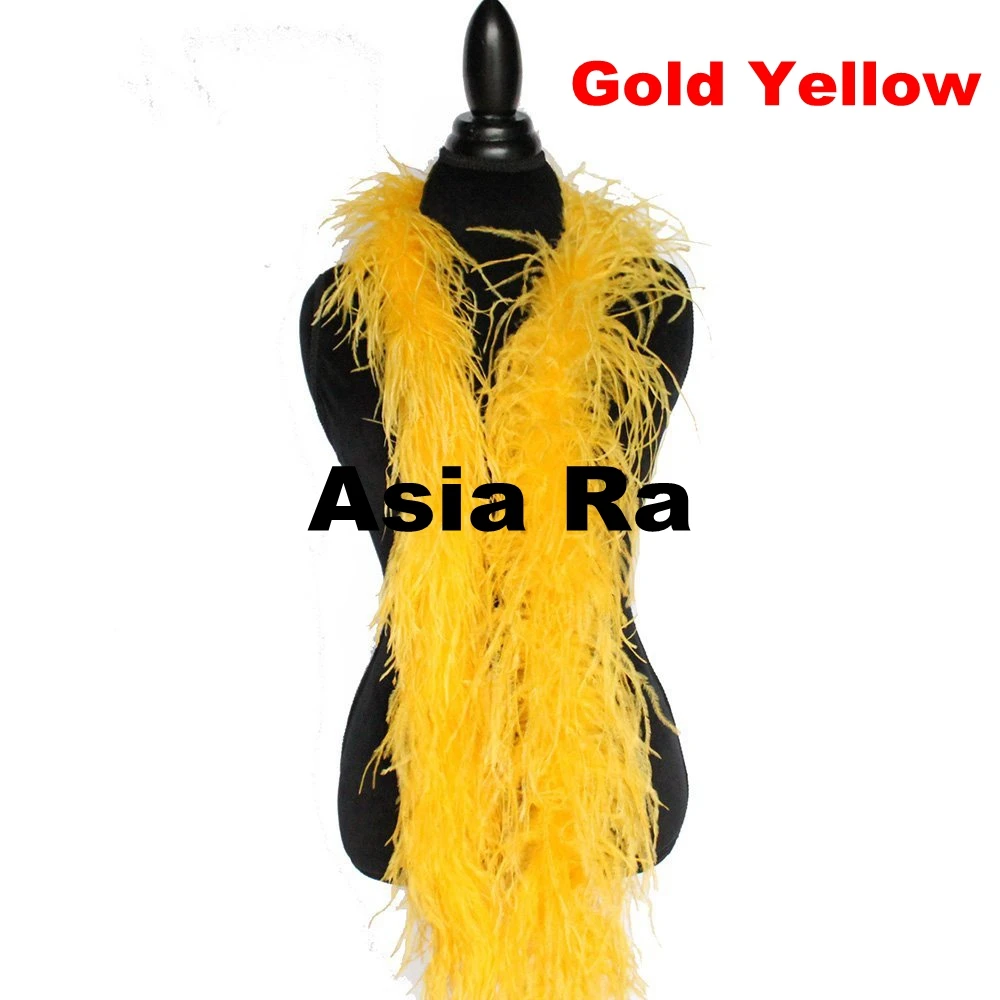 

Holiday Performation Decoration Gold Yellow Strip Natural Beautiful 2ply Ostrich Feather Boa Wedding Party Supplies 10M/lot