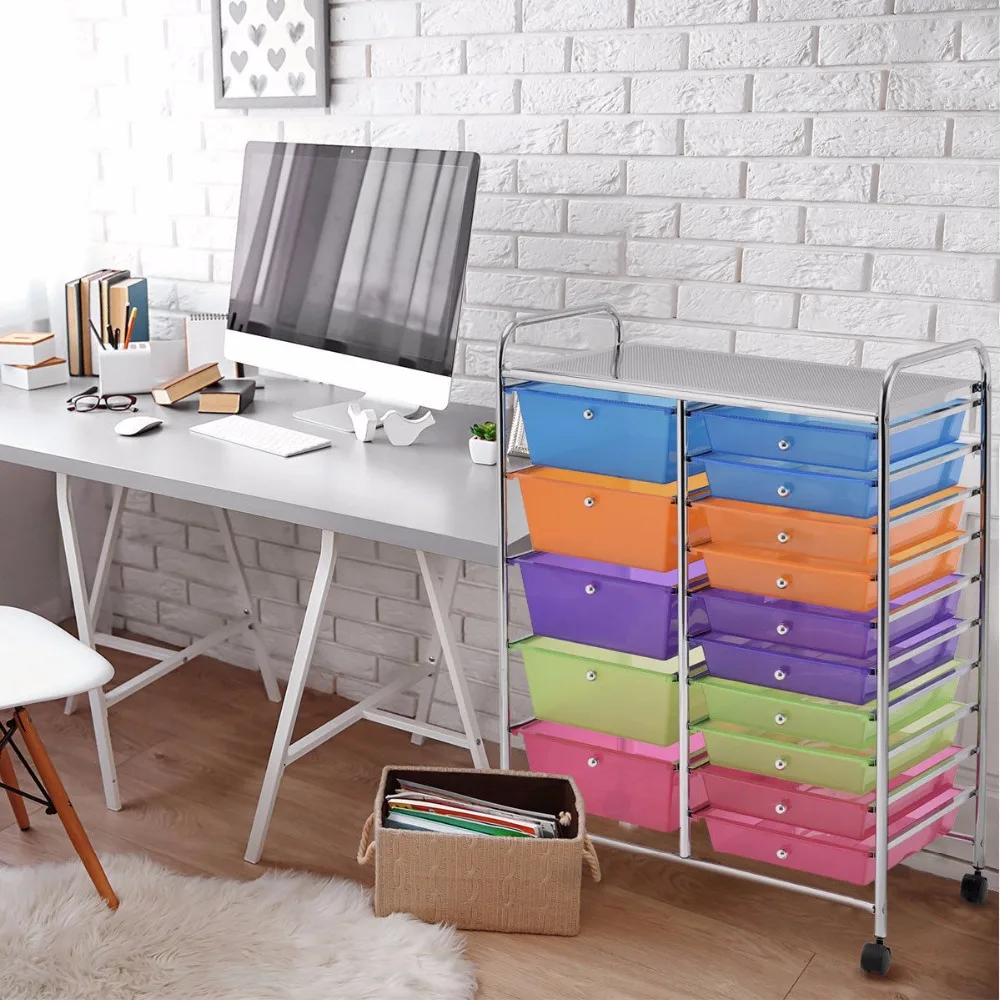 Giantex 15 Drawer Rolling Storage Cart Tools Scrapbook Paper Office School Organizer NEW Home Furniture HW53825