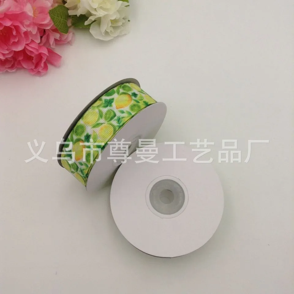 

Material Accessories Width 2.5cm*20 Yards DIY Digital Printing Sublimation Hot Rise Line Qingtian Lemon Fruit Series Ribbon