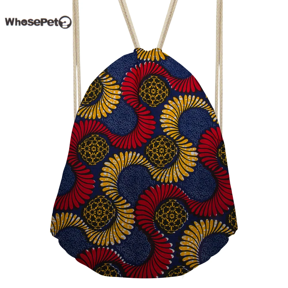 

WhosePet Vintage Shoulder Backpack Drawstring Bag Small African Printing for Women Men Fashion String Backpacks Mini Bags