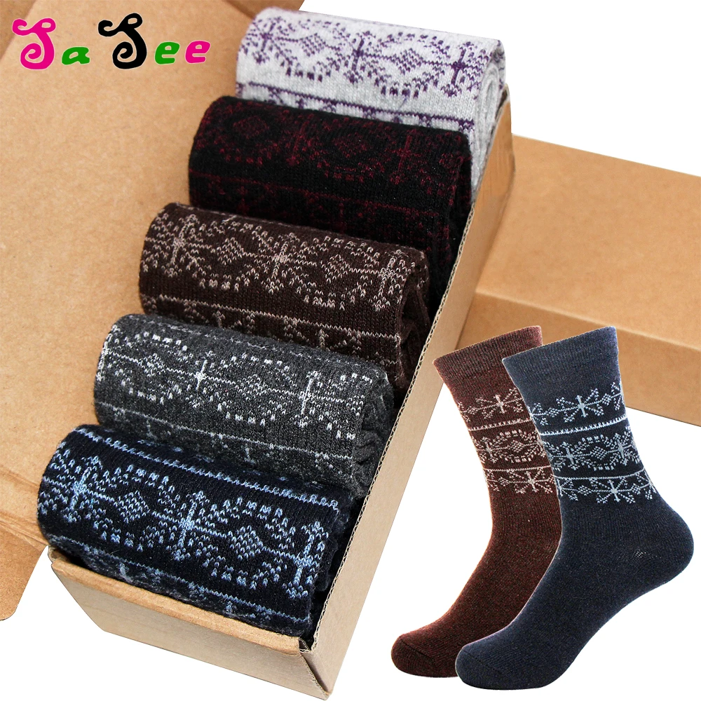 

New Rabbit Wool Socks Men Autumn Winter Warm Thick Quality Classical Geometric Retro Pattern Foreign Large Size Sock Meias
