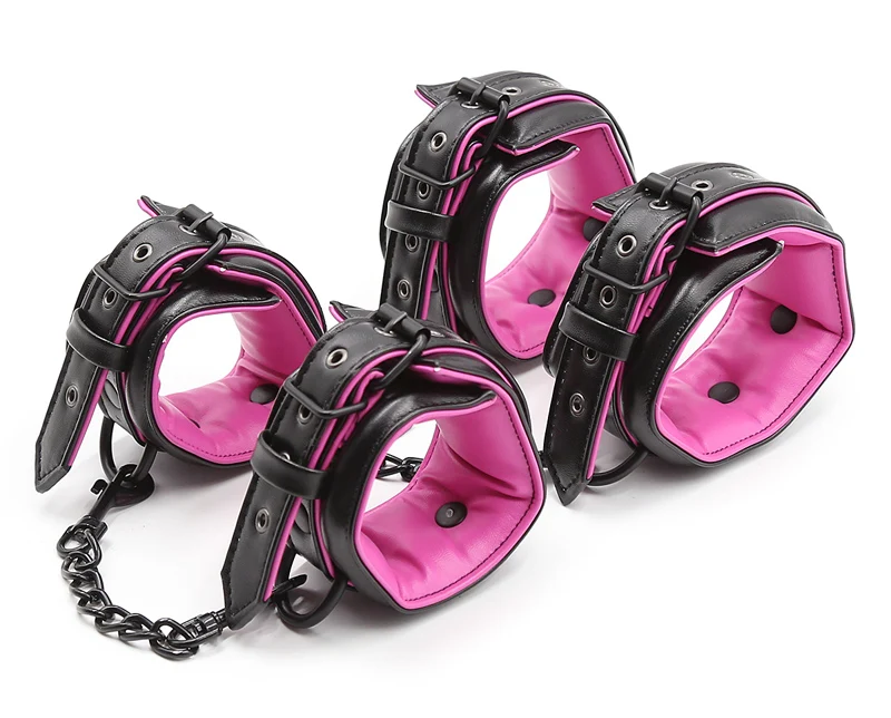 Sex Couple Leather Bdsm Bondage Set 3pcs Restraints Collars Ankle Cuff Handcuffs For Sex Bondage Set Sex Toys For Women Adults