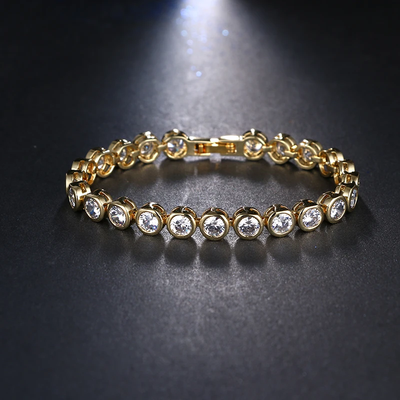 

Fashion High Qulity Exquisite Round CZ Bracelets Rose Gold-Color Wholesale Price Bracelet Crystals Jewelry For Party Show B-058