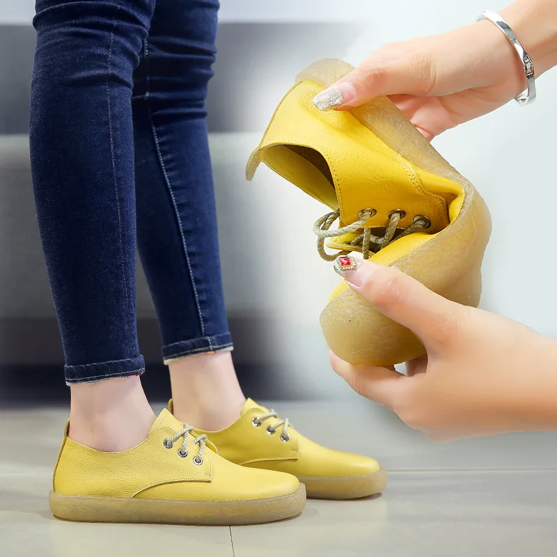 SWYIVY Loafers Woman Autumn 2018 Genuine Leather Anti Slip Cow Muscle Female Leisure Flat Shoes Comfrotable Soft Flats Woman 40