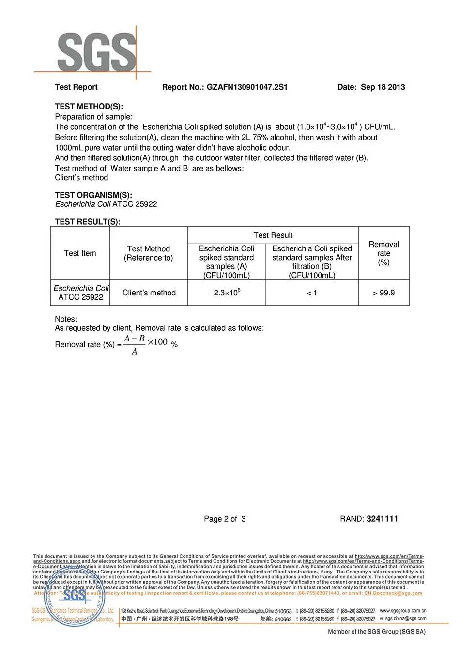 miniwell L630-SGS test report