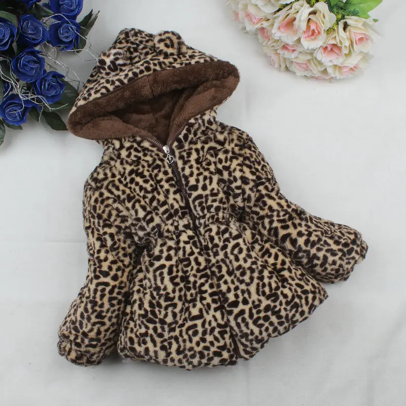 

Winter Children Coat Leopard faux fox fur collar coat Jacket Baby Girl Outerwear Hoodies Infant Clothing cashmere Warm Jackets