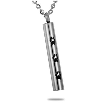 

Pet Puppy Dog Paw Cylinder Pendant Cremation Urn Necklace Keepsake Ashes Pendant Stainless Steel Memorial Jewelry
