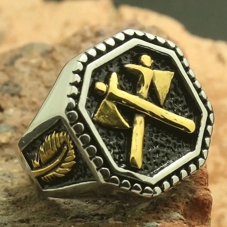 

316L Stainless Steel Newest Golden Axe Cool Feather Ring