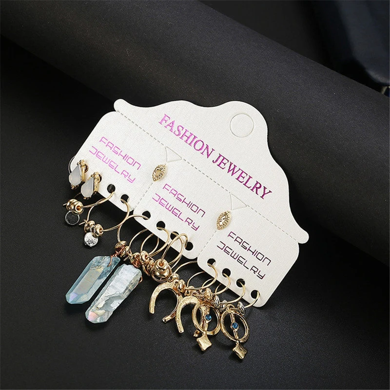 

DANZE 7Pairs/Set Blue Natural Stone Small Circle Earring For Women Trendy Cartilage Earring Geometric Gold Round Earring Gift