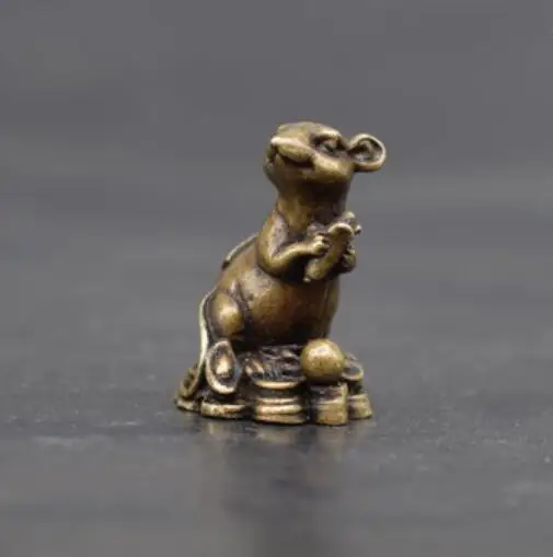 Китайская коллекция старинная латунная маленькая статуя мышонка