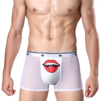 New listing Ice silk breathable character printing male cartoon pattern panties sexy sheer flat angle underwear exotic shorts