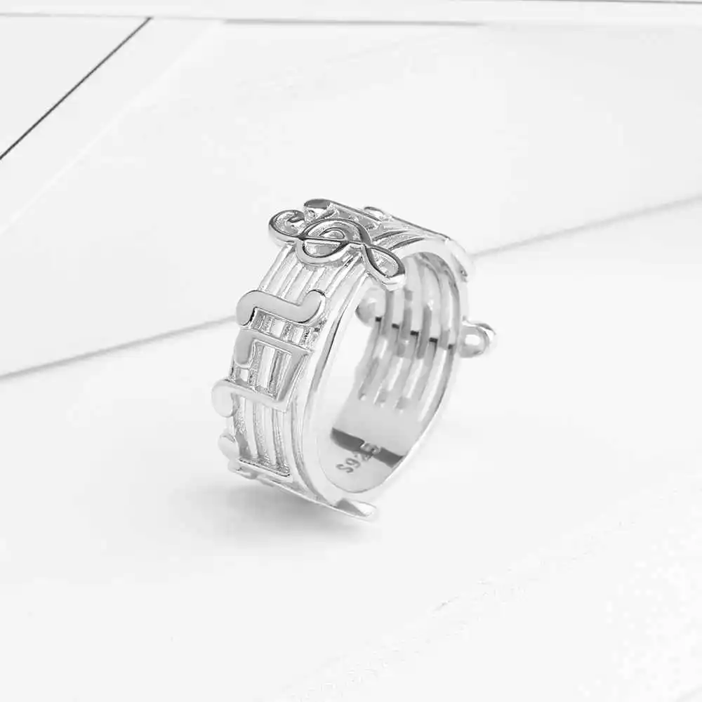 New 925 Sterling Sliver Rings for Women with Musical Note Pattern Music Lover's Band Ring Fashion Jewelry Gift JewelOra RI102767