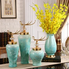 Современная роскошная Ретро ваза, керамические украшения для гостиной, Цветочная композиция, сушеный искусственный цветочный горшок, украшение для домашнего интерьера