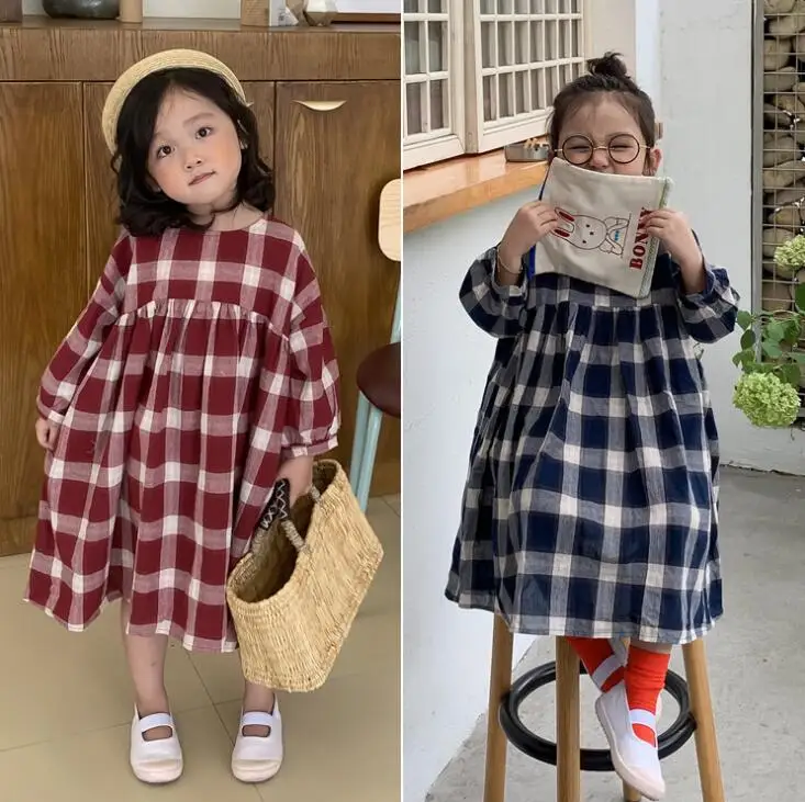Платье в клетку для девочек в Корейском стиле; Модные осенние платья для девочек; PV842