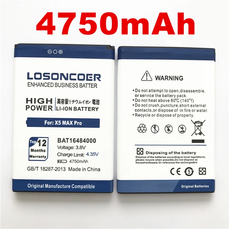 

100% Original LOSONCOER BAT16484000 Battery 4750mAh For DOOGEE X5 MAX Pro Battery For DOOGEE X5 MAX Battery