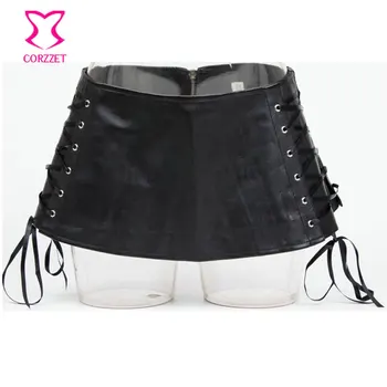 

Back Zipper&Lace Up Side Black Faux Leather Plus Size Mini Skirts Womens Clubwear Dancewear Faldas Mujer S-XXL