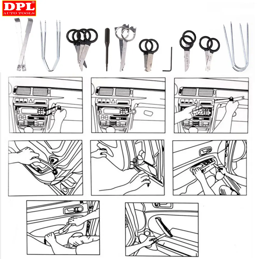 20 шт. Инструменты для удаления радиоприемника для автомобиля, панель для двери, для удаления, Realese, стерео, головное устройство, аудио ключи, навигация, тире, отделка, установка, набор инструментов