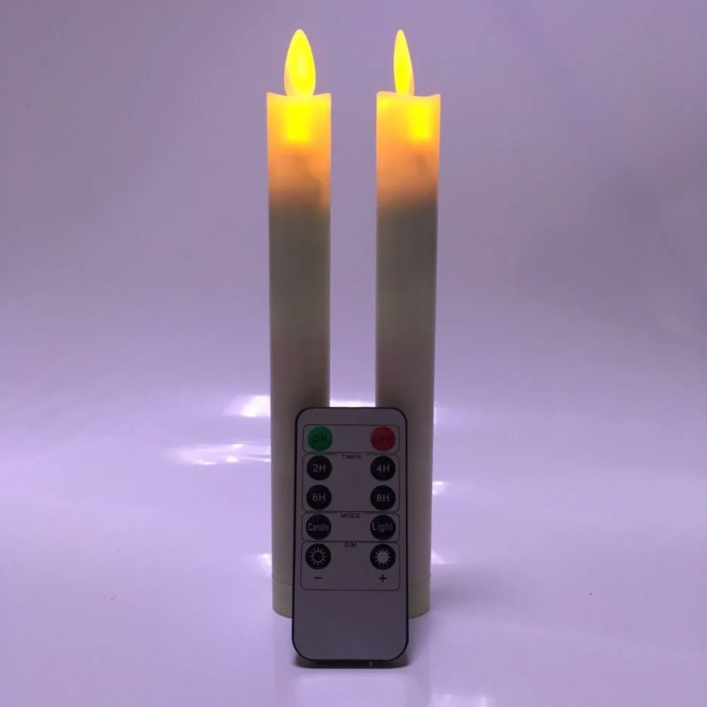 Set of 2 Yellow Remote Control Led Taper Candles With Timer,Flamless